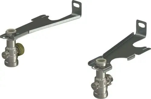 BOSCH Installationszubehör bestehend aus zwei Metallhaltern mit Kugelventilen zur Verbindung von Pufferspeichern für Heizsysteme.